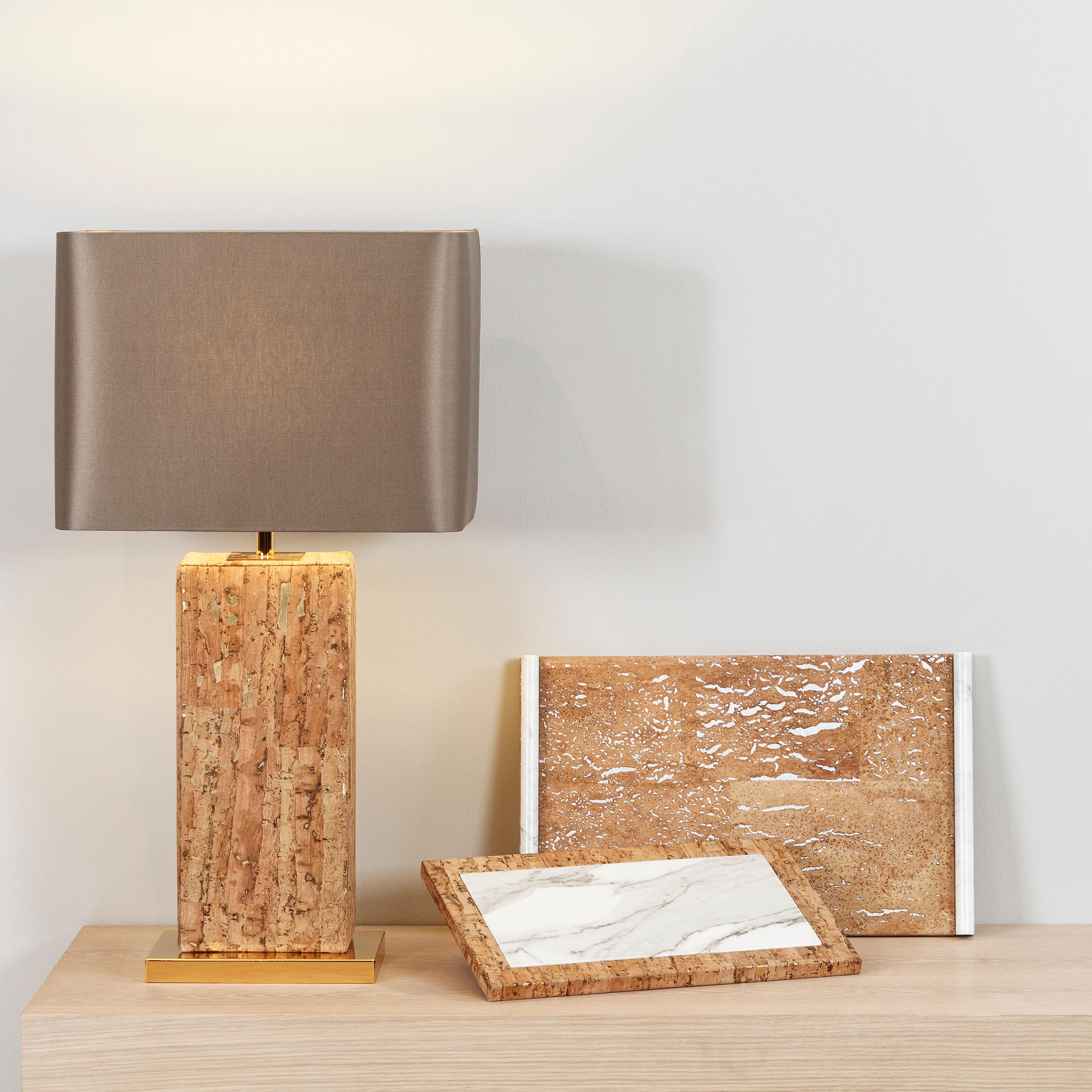 Modern Serving Tray Calacatta Marble Cork Handmade in Portugal by Lusitanus Home For Sale 3