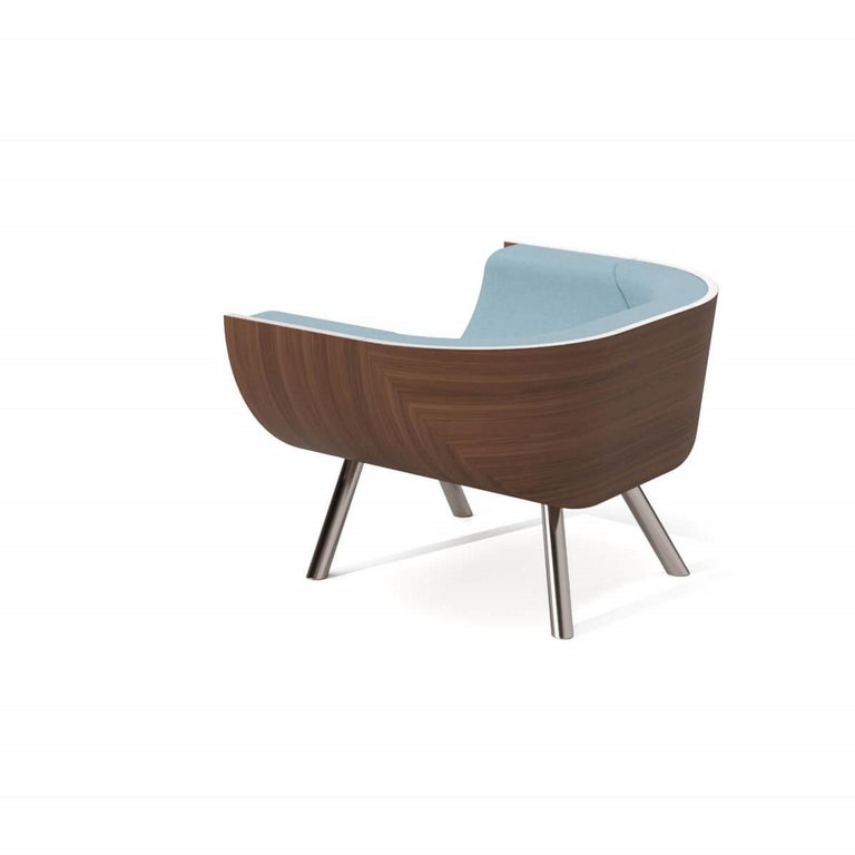 21st Century Modern Curved Back Lounge Armchair in Walnut and Stainless Steel 7