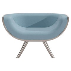 21st Century Modern Curved Back Lounge Armchair in Walnut and Stainless Steel