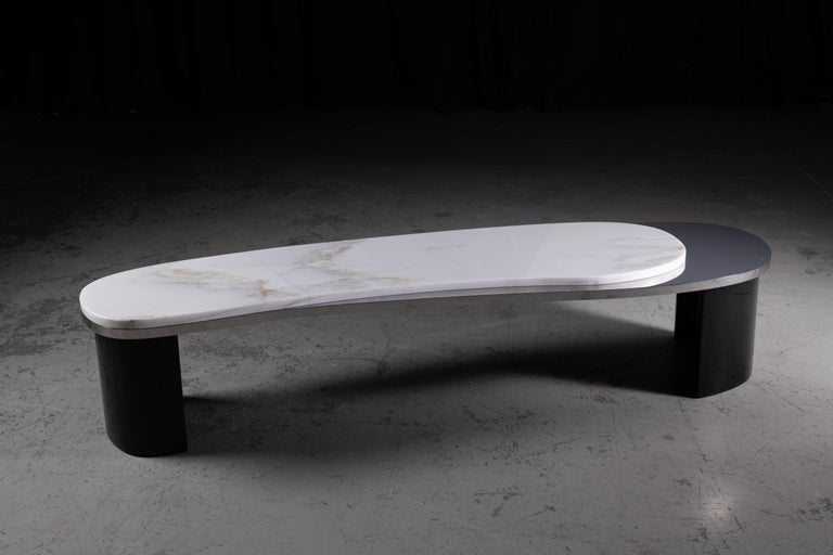 21st Century Contemporary Modern Armona Coffee Table Calacatta Bianco Marble Polished Stainless Steel Handcrafted in Portugal - Europe by Greenapple. 

Using high quality materials and textures, we have designed an elegant coffee table that captures