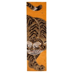 21st Century Modern Art Deco Tibetan Wool Runner with a Tiger Motif