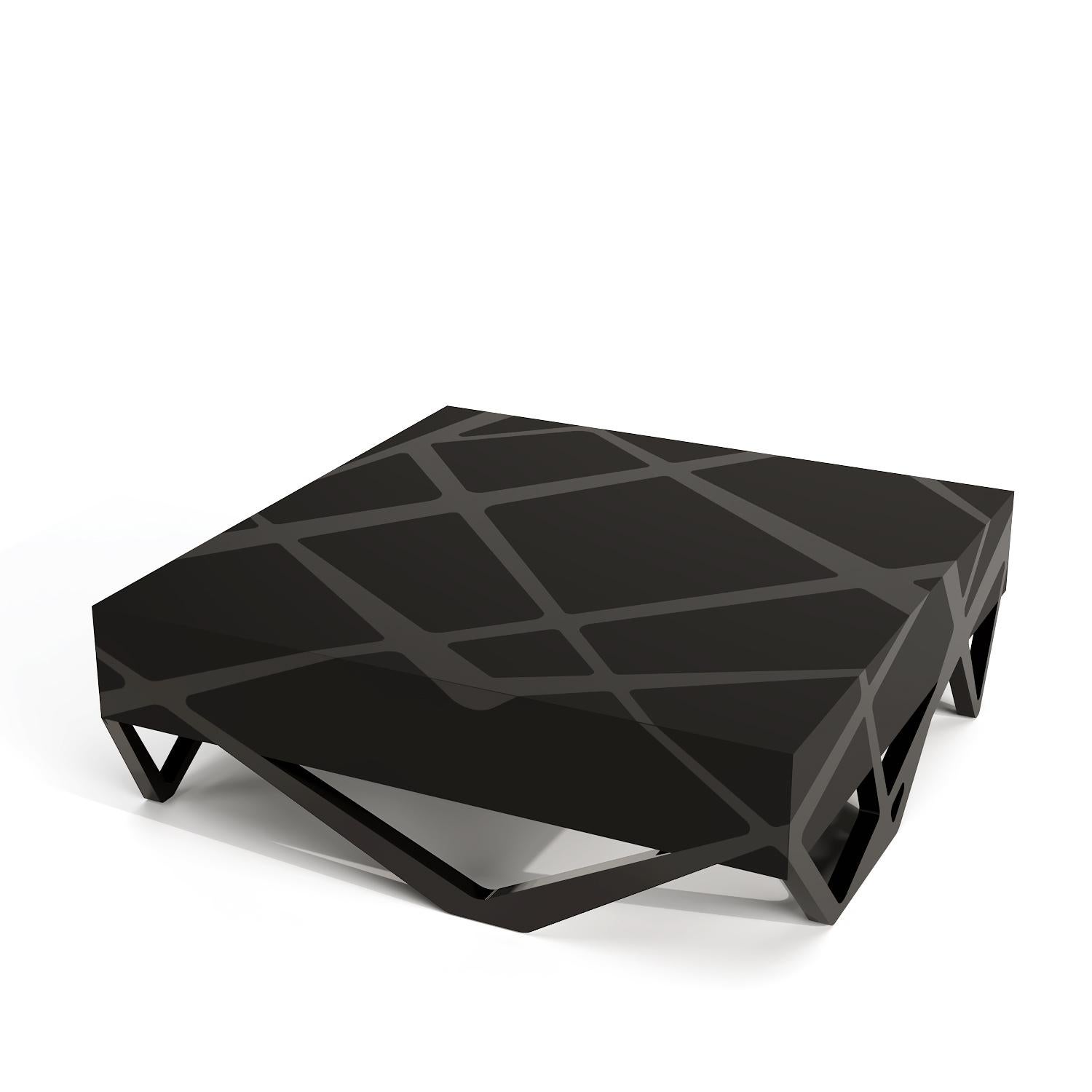 Organic Modern Accent Square Center Coffee Table High-Gloss Matte Black Lacquer For Sale 10