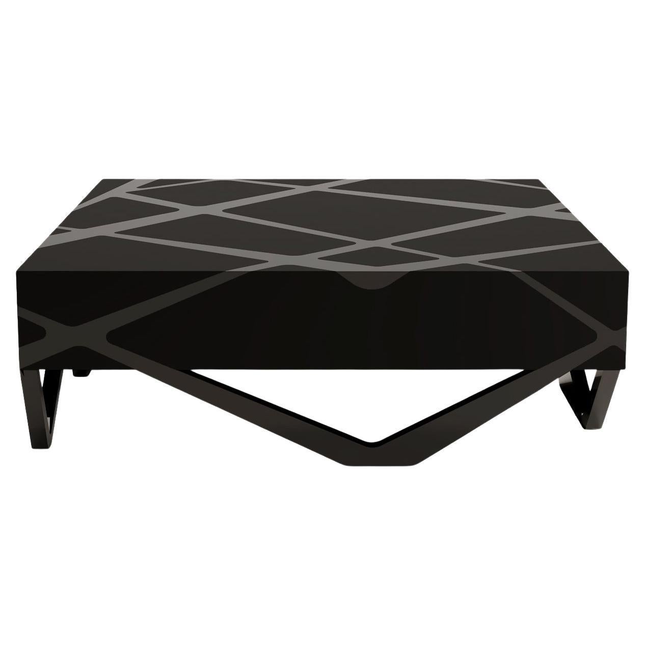 21st Century Modern Center Coffee Table in High-Gloss and Matte Black Lacquer