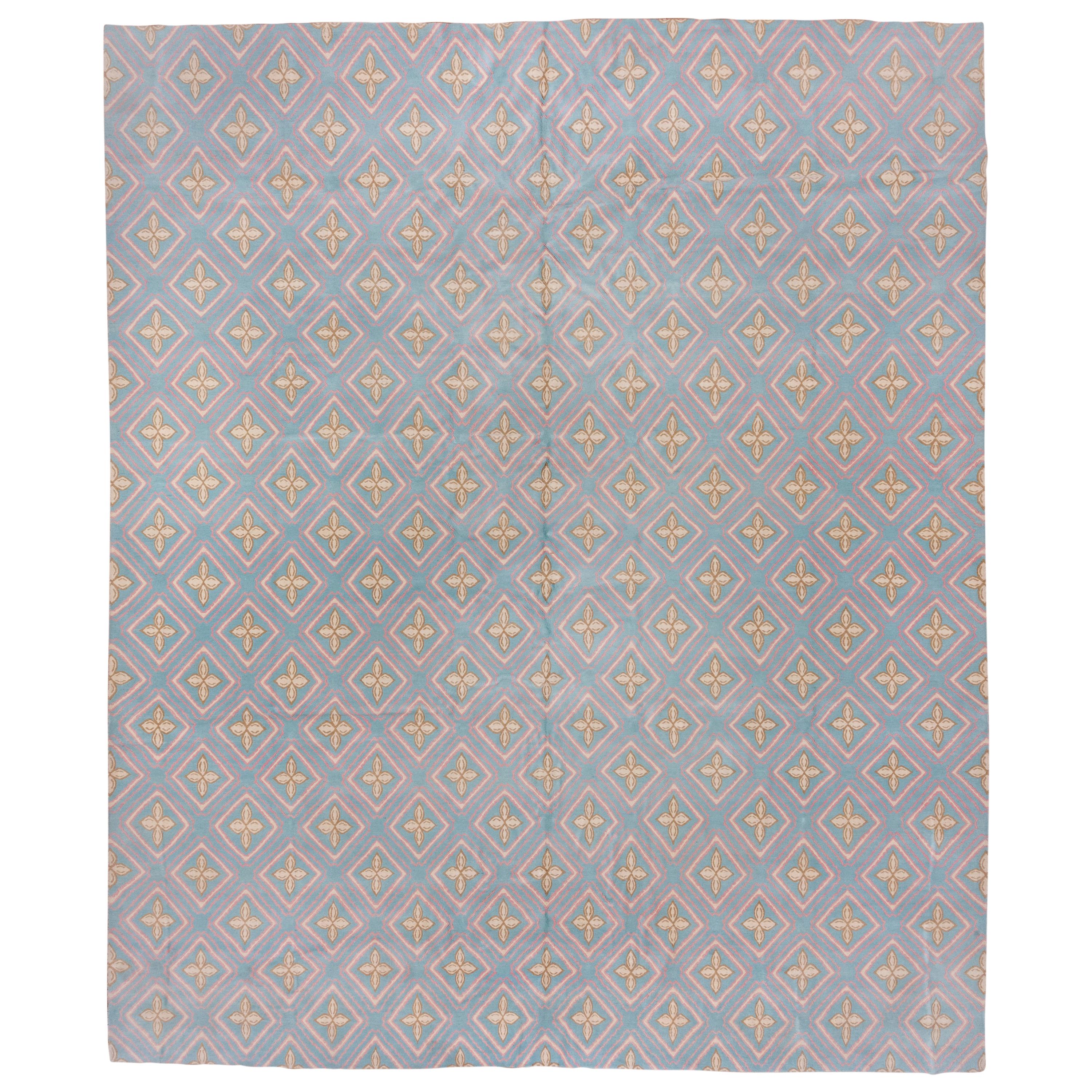 21st Century Modern Baby Blue Tibetan Rug, High Knot Count, Clover Design For Sale