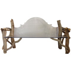 21st Century Modern & Baroque Lucite Slab and Driftwood Bench