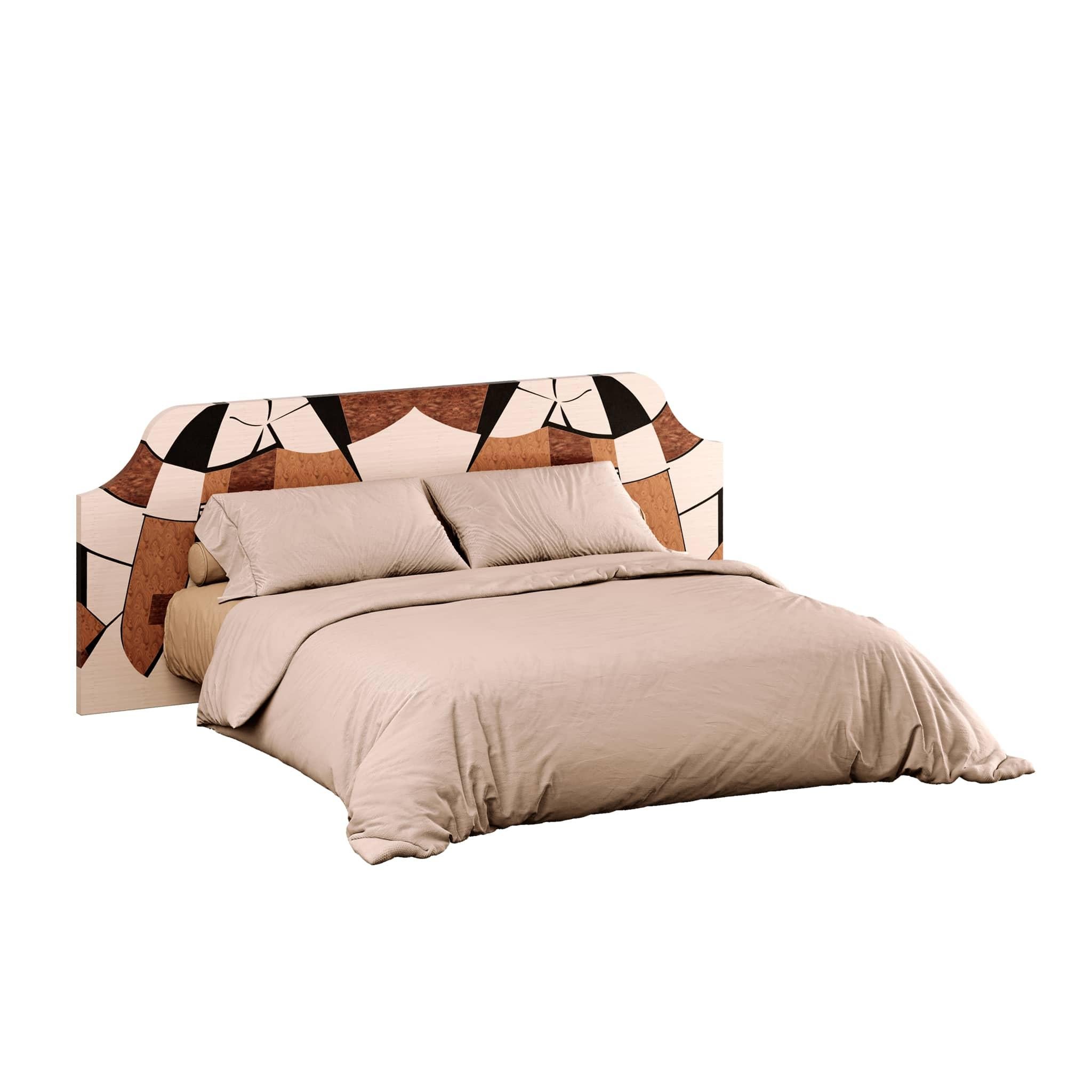 Mid-Century Modern 21st Century Modern Bed King Size Wood Headboard Marquetry Abstract Pattern For Sale