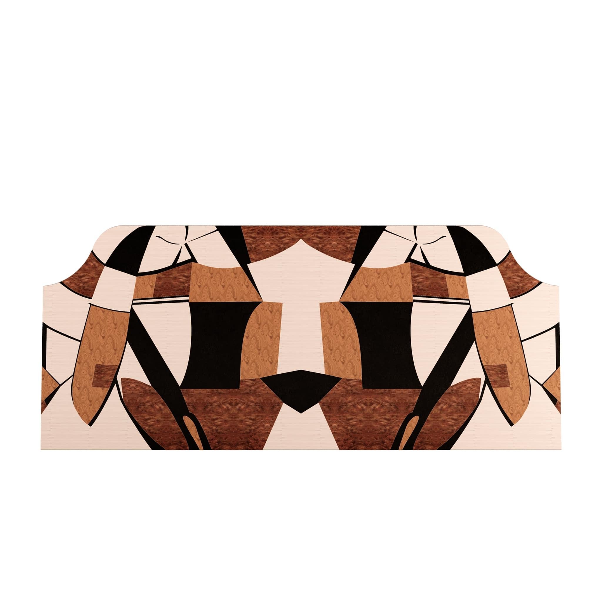 Contemporary 21st Century Modern Bed King Size Wood Headboard Marquetry Abstract Pattern For Sale
