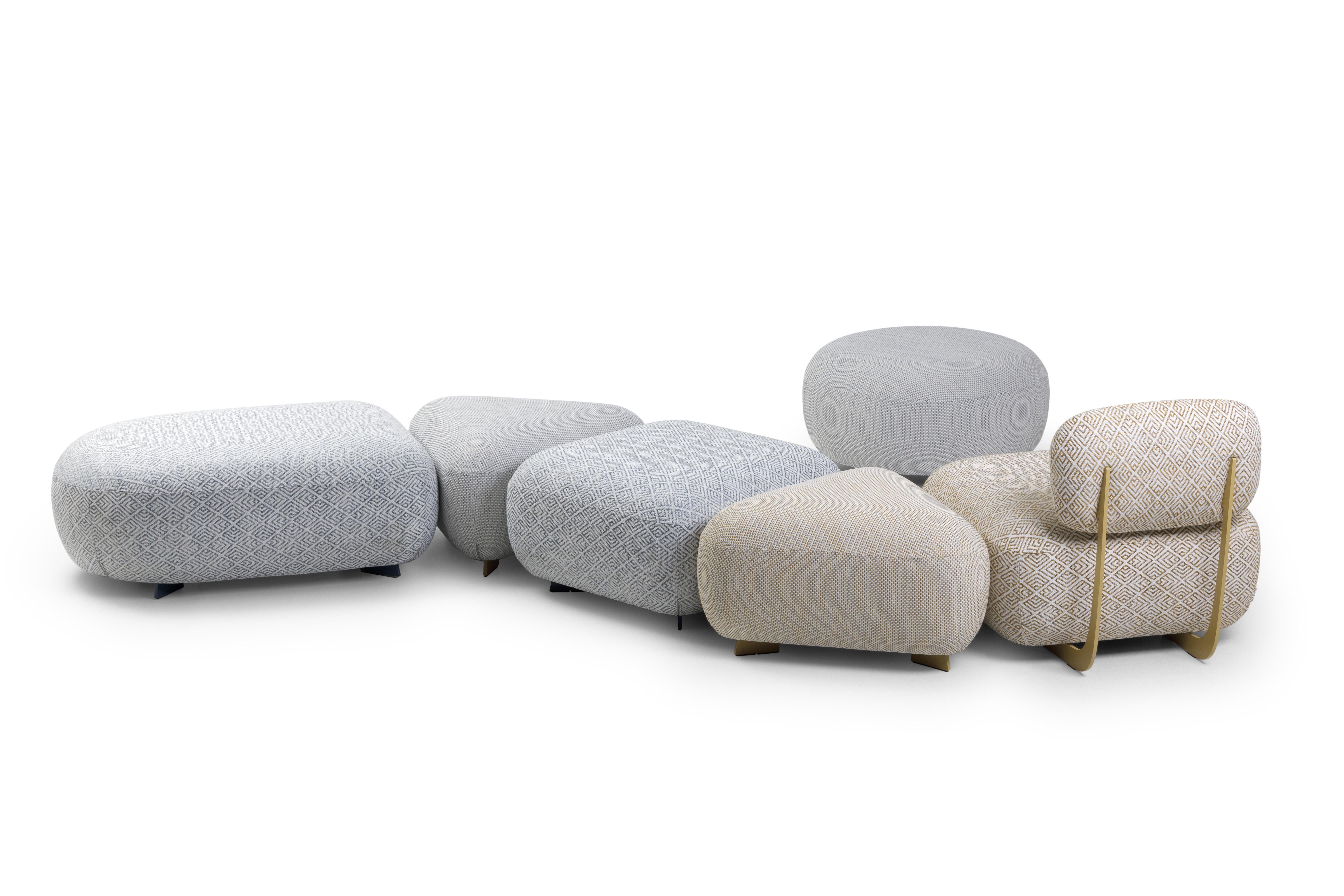 A comfortable, flexible and modular seating system perfectly suited to any outdoor space thanks to the infinite syntactic possibilities. Code Out identifies an aesthetic-formal language of simple geometric signs, which compose an alphabet of
