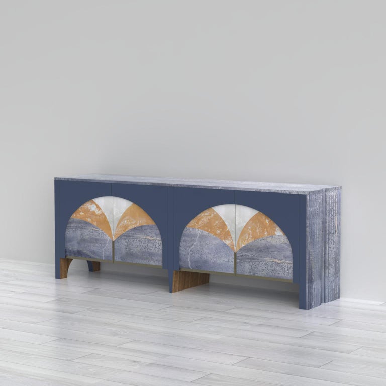 Brushed 21st Century Modern Biloba Marble Sideboard Handcrafted Portugal by Greenapple For Sale