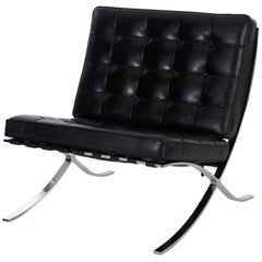 21st Century Modern Black Leather and Chrome Steel Barcelona Chair