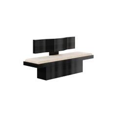 21st Century Modern Black Wenge Wood Bench Cream Velvet Seat Arts & Crafts Style