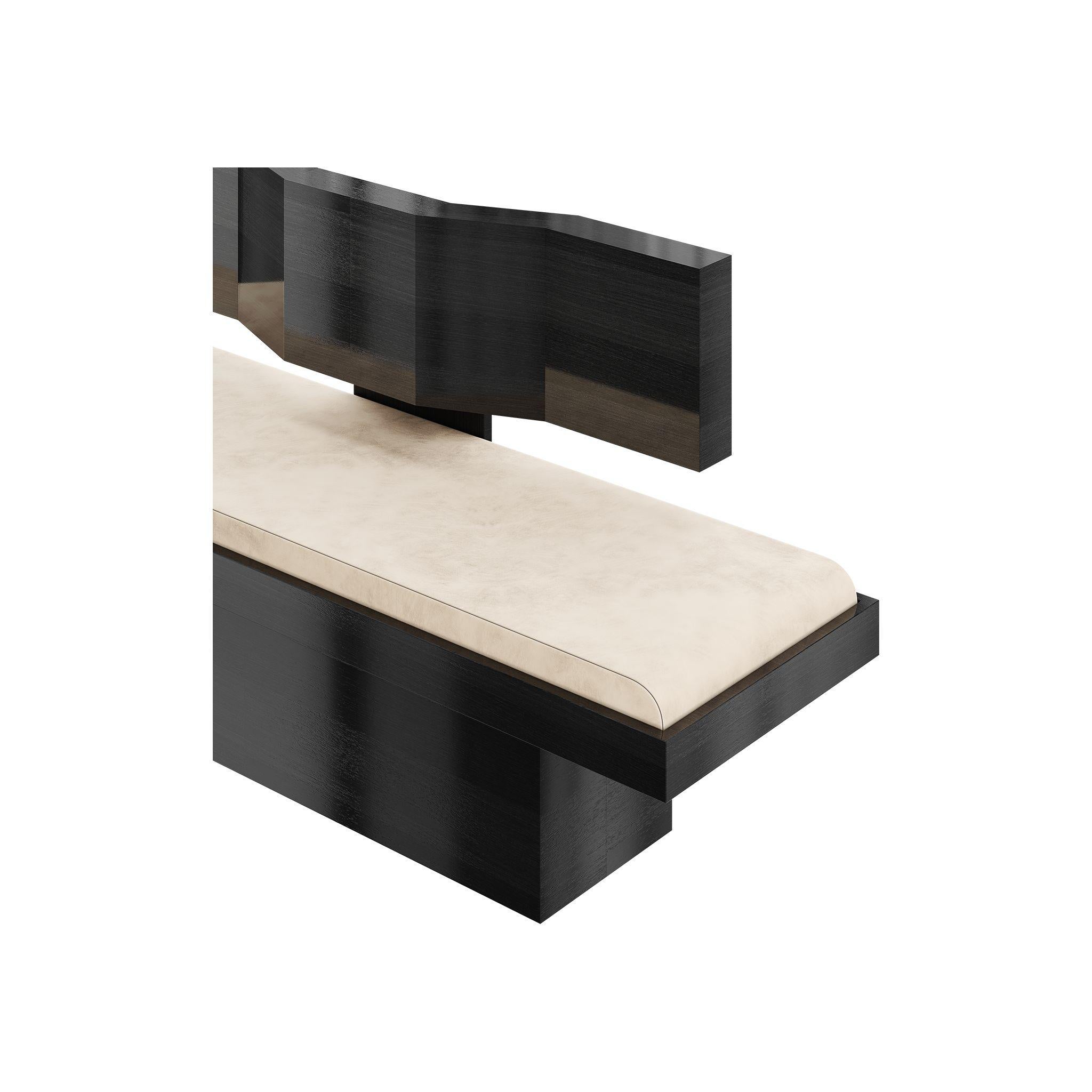 21st Century Modern Black Wenge Wood Bench Cream Velvet Seat Arts & Crafts Style In New Condition For Sale In Porto, PT
