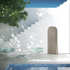 Modern Blue and Green Outdoor Lounge Armchair Curved Back with Floral Design