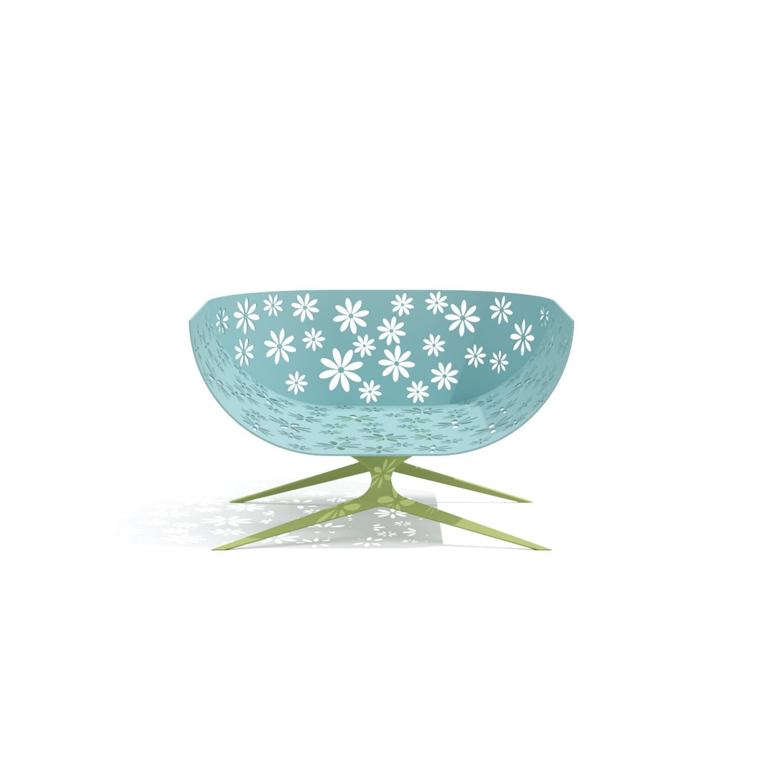 Modern Blue & Green Outdoor Lounge Armchair Curved Back with Cutted Flowers For Sale 1
