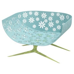 Modern Blue & Green Outdoor Lounge Armchair Curved Back with Cutted Flowers