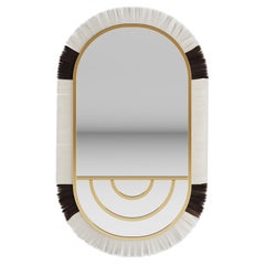 21st Century Modern Bohemian Oval Wall Mirror in Natural Black & White Fibre