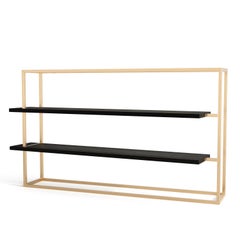 Libreria moderna minimalista con ripiani in legno Macassar Ebony e ottone spazzolato