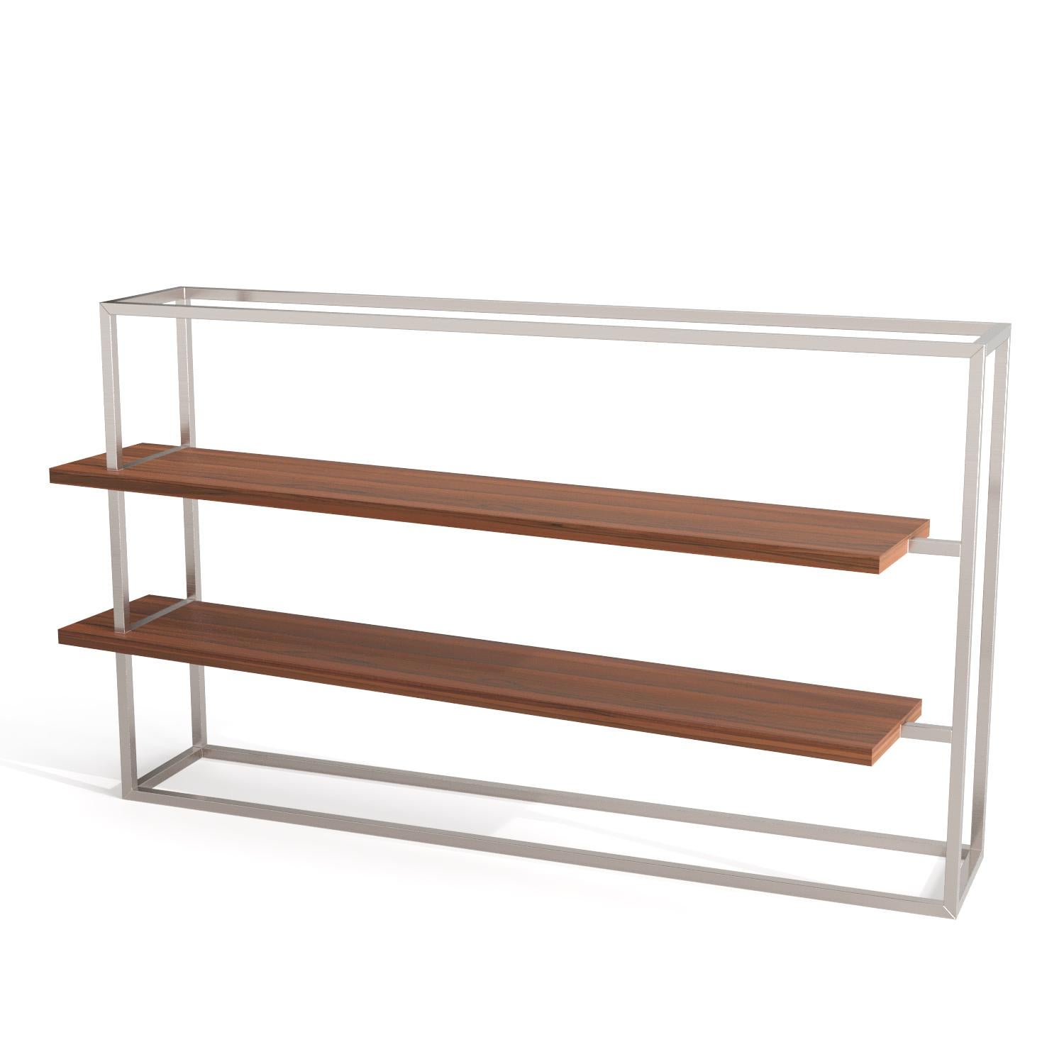 Modernes minimalistisches Bücherregal mit Einlegeböden aus Nussbaumholz und gebürstetem Messing im Angebot 6