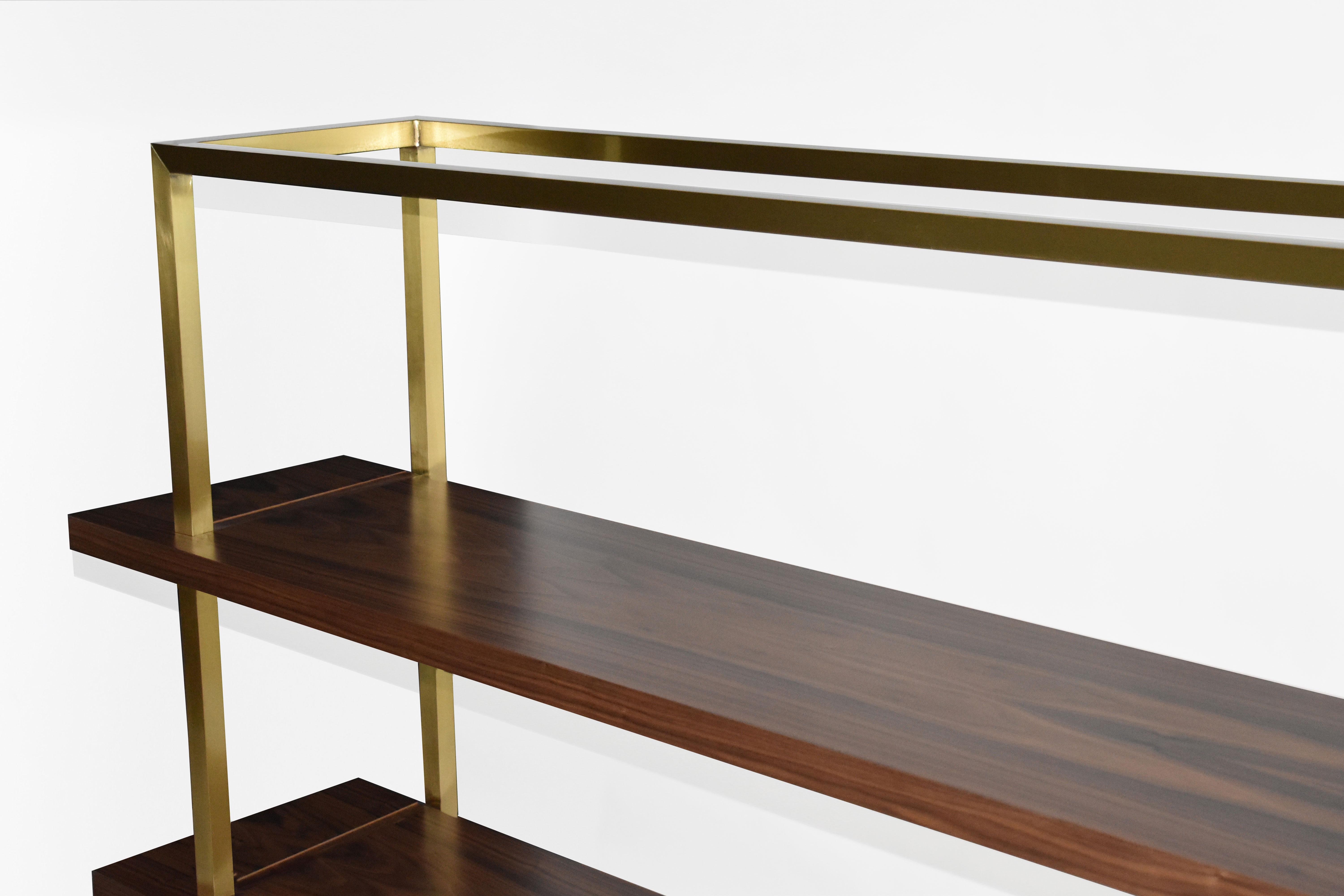 Modern Minimalist Bookcase with Shelves in Oak Wood and Brushed Stainless Steel For Sale 3