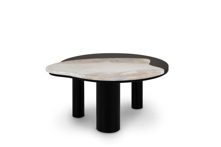 21st century contemporary modern bordeira coffee table calacatta cremo marble handcrafted in Portugal - Europe by Greenapple. 

Inspired by the lines of the beautiful Bordeira beach, this low table adds a representation of our earth’s visual history