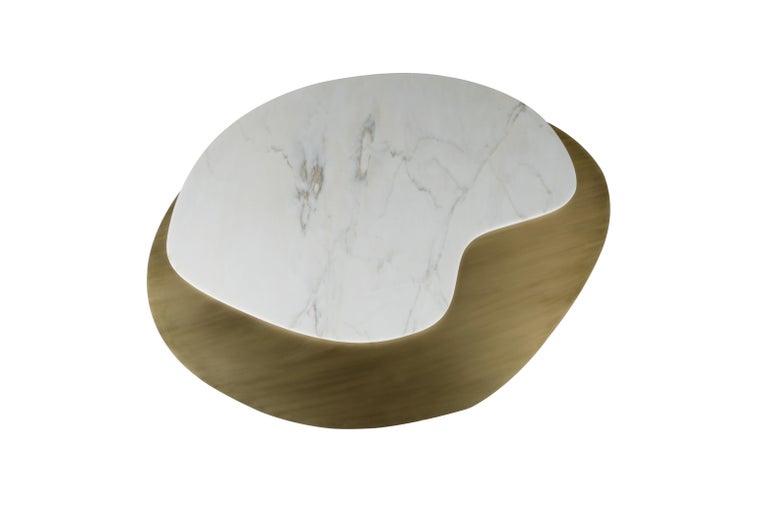 21st Century Contemporary Modern Bordeira Coffee Table Calacatta Cremo Marble Oxidised Brass Macasssar Ebony Handcrafted in portugal - Europe by Greenapple. 

Inspired by the lines of the beautiful Bordeira beach, this low adds a representation of