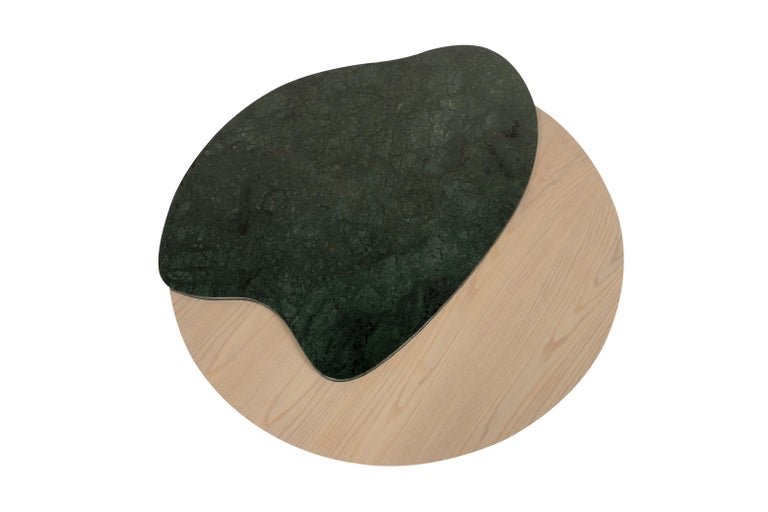 21st Century Contemporary Modern bordeira coffee table green Guatemala marble handcrafted in Portugal - Europe by Greenapple. 

Inspired by the lines of the beautiful Bordeira beach, this low table adds a representation of our earth’s visual history