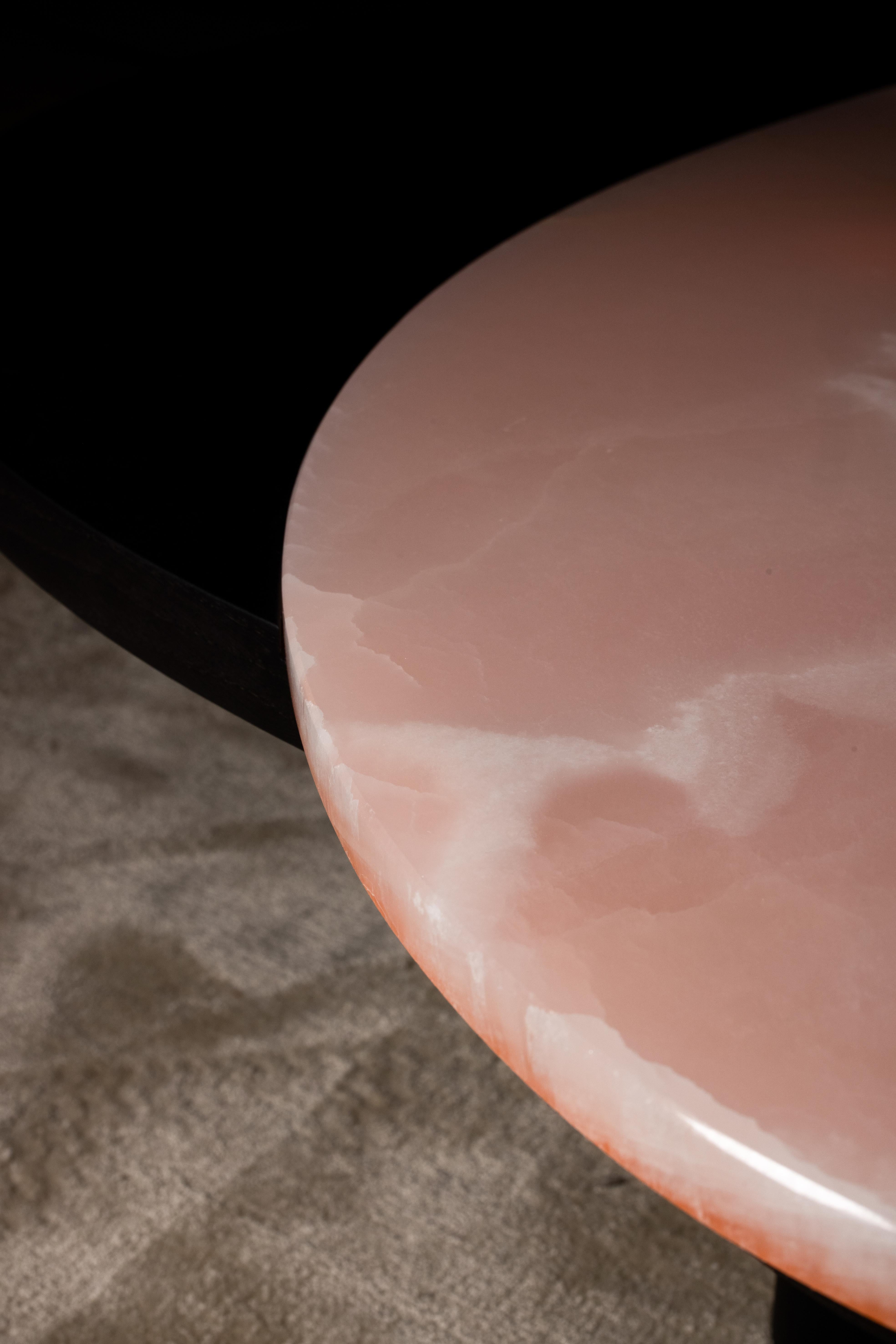 Carrara Marble Organic Modern Bordeira Coffee Table, Pink Onyx, Handmade Portugal by Greenapple For Sale