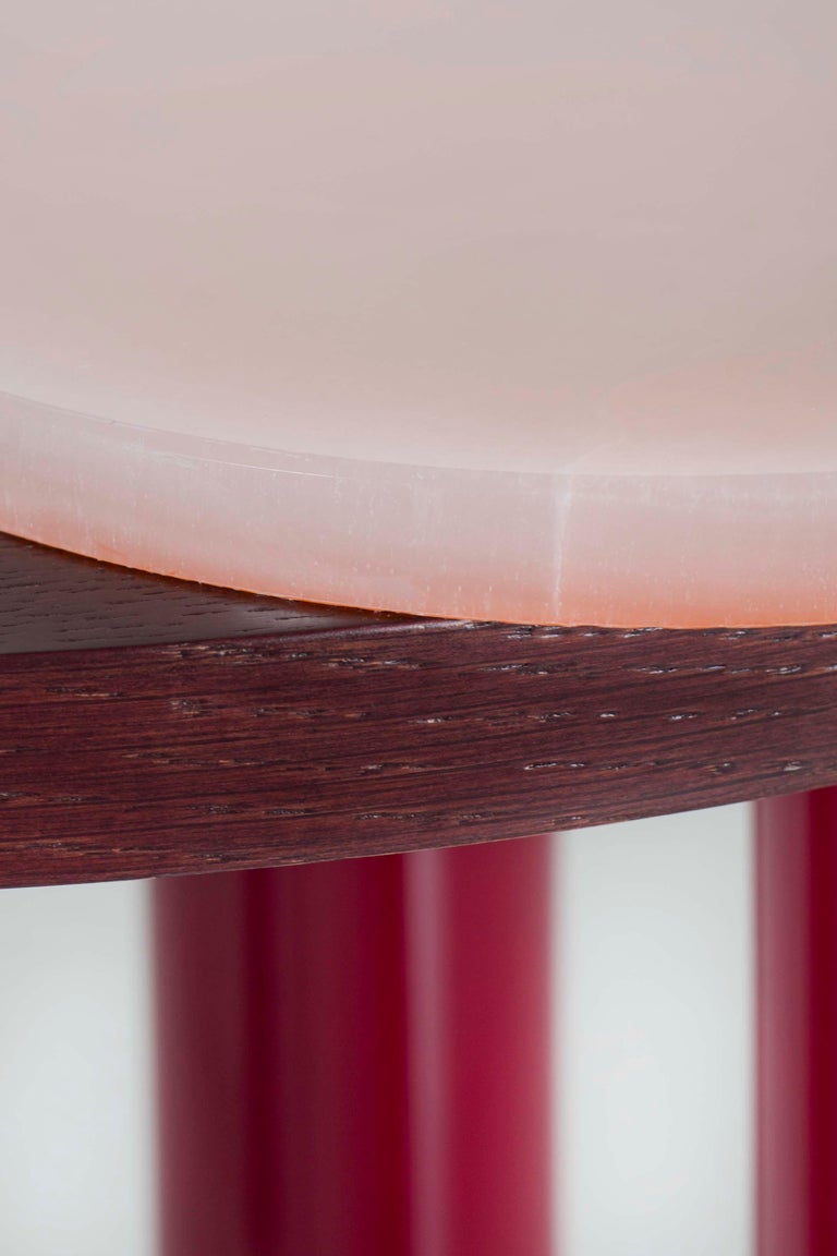 Greenapple Side Table, Bordeira Side Table, Pink Onyx, Handmade in Portugal For Sale 2