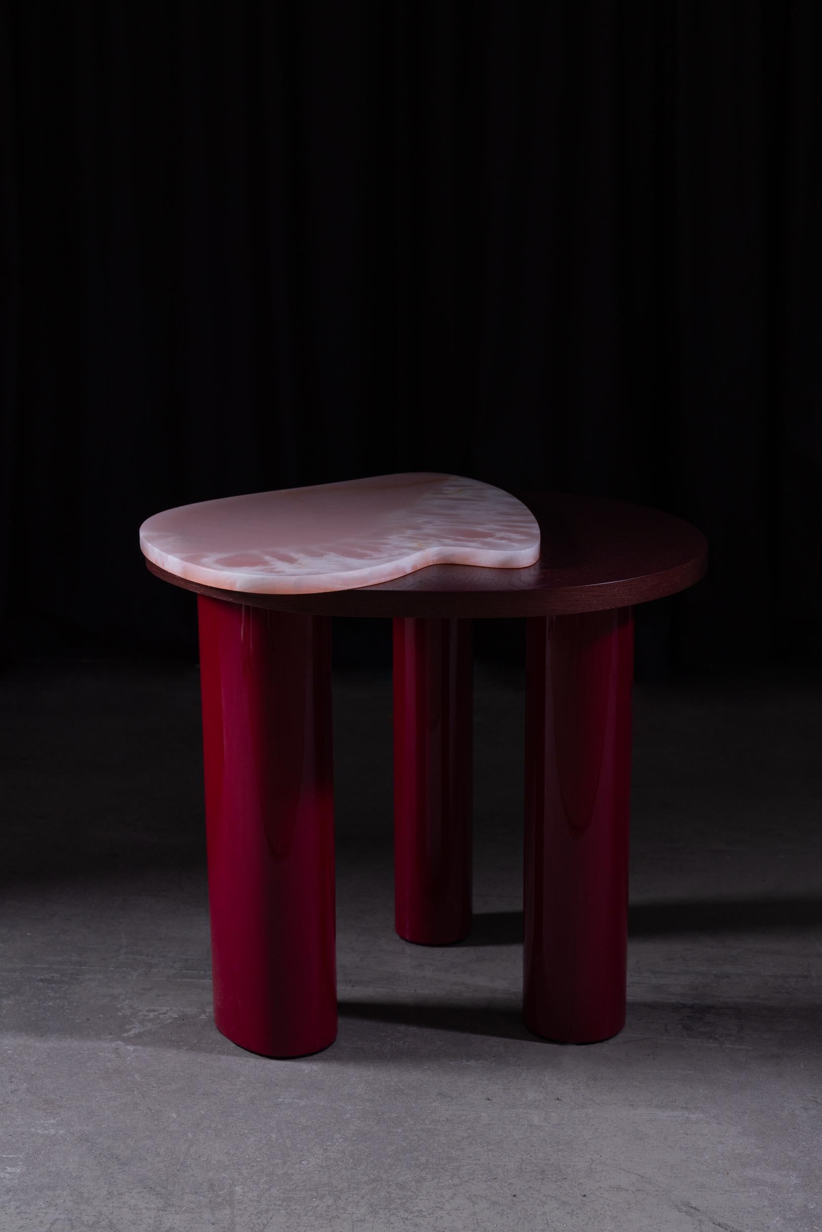 German Organic Modern Bordeira Side Table, Pink Onyx, Handmade Portugal by Greenapple For Sale