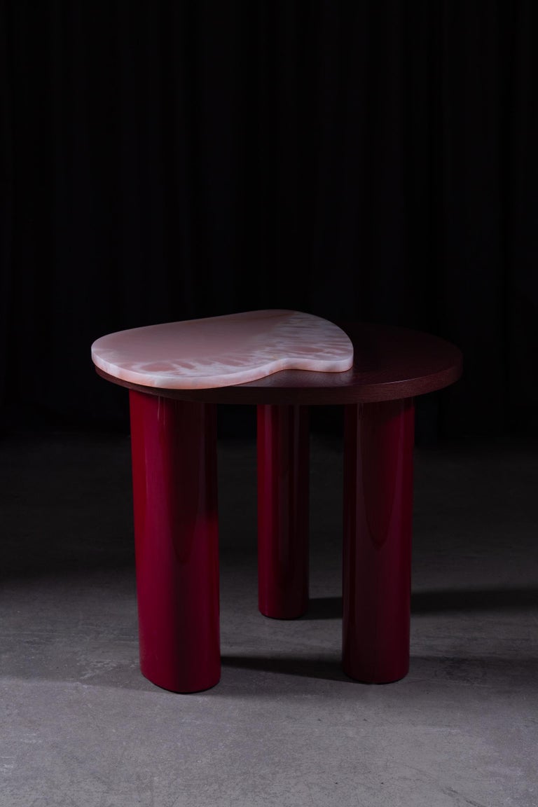 Greenapple Side Table, Bordeira Side Table, Pink Onyx, Handmade in Portugal For Sale 7