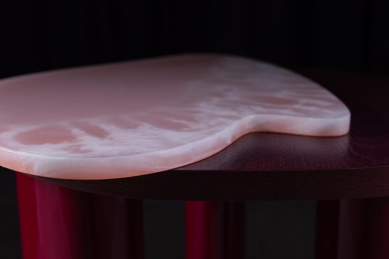 Greenapple Side Table, Bordeira Side Table, Pink Onyx, Handmade in Portugal For Sale 8