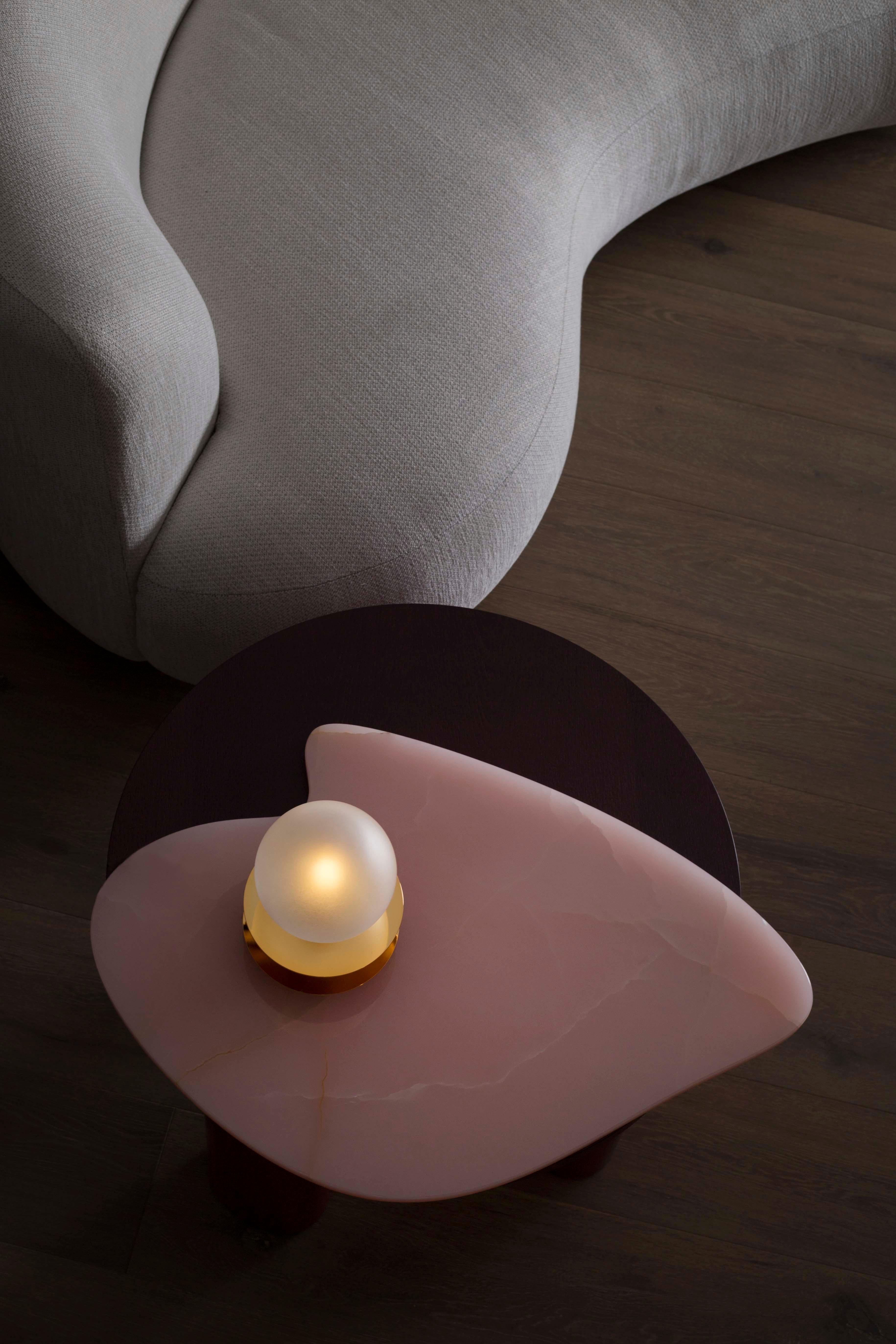 Brass Organic Modern Bordeira Side Table, Pink Onyx, Handmade Portugal by Greenapple