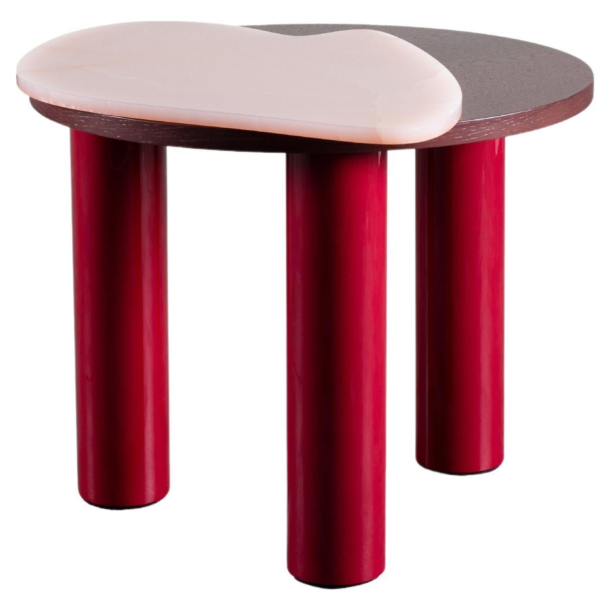 Modern Bordeira Side Table in Garnet and Pink Onyx Handcrafted by Greenapple