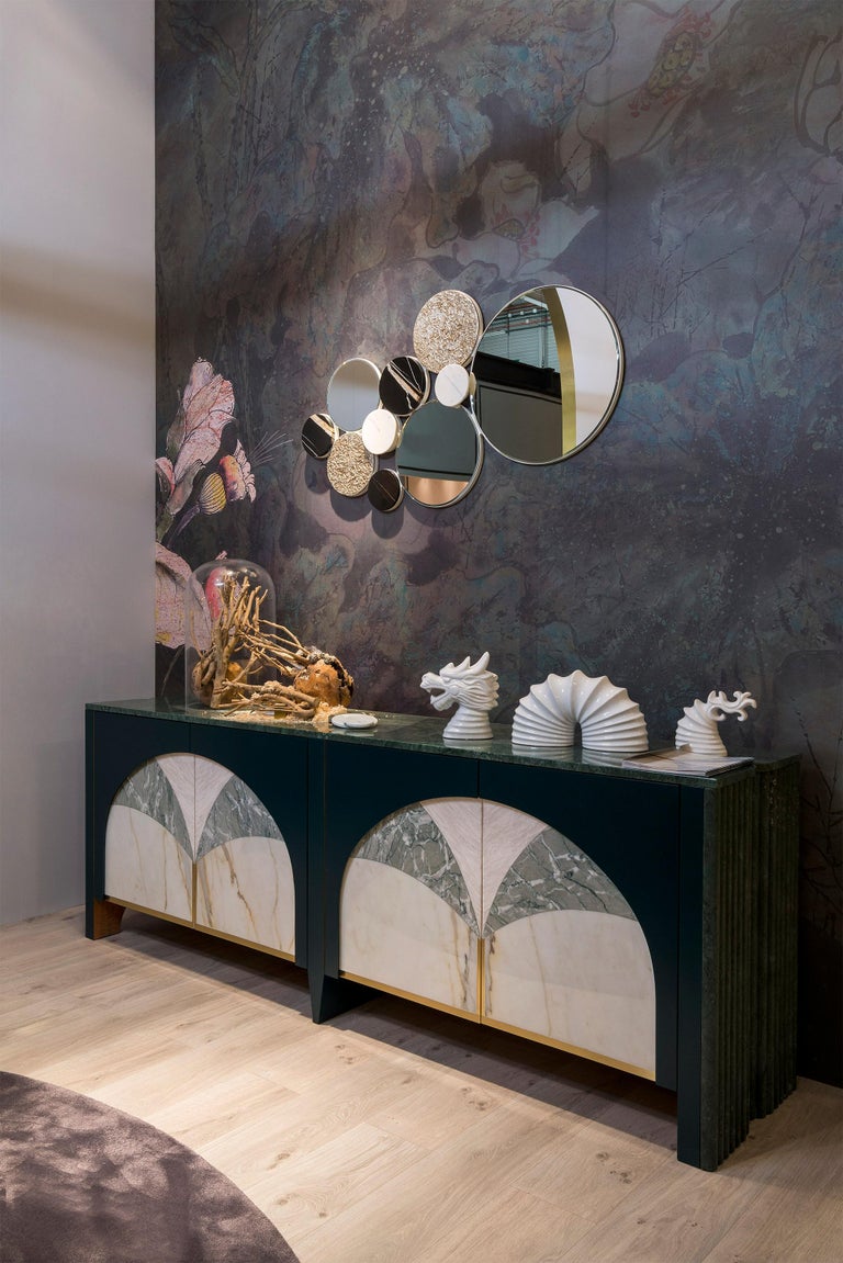 21st Century Contemporary Modern Bubbles 10 Wall Mirror Sahara Noir Statuario Marble Handcrafted in Portugal - Europe by Greenapple

A stunning decorative wall mirror with wooden structure lacquered in satin white that combines assorted textures and