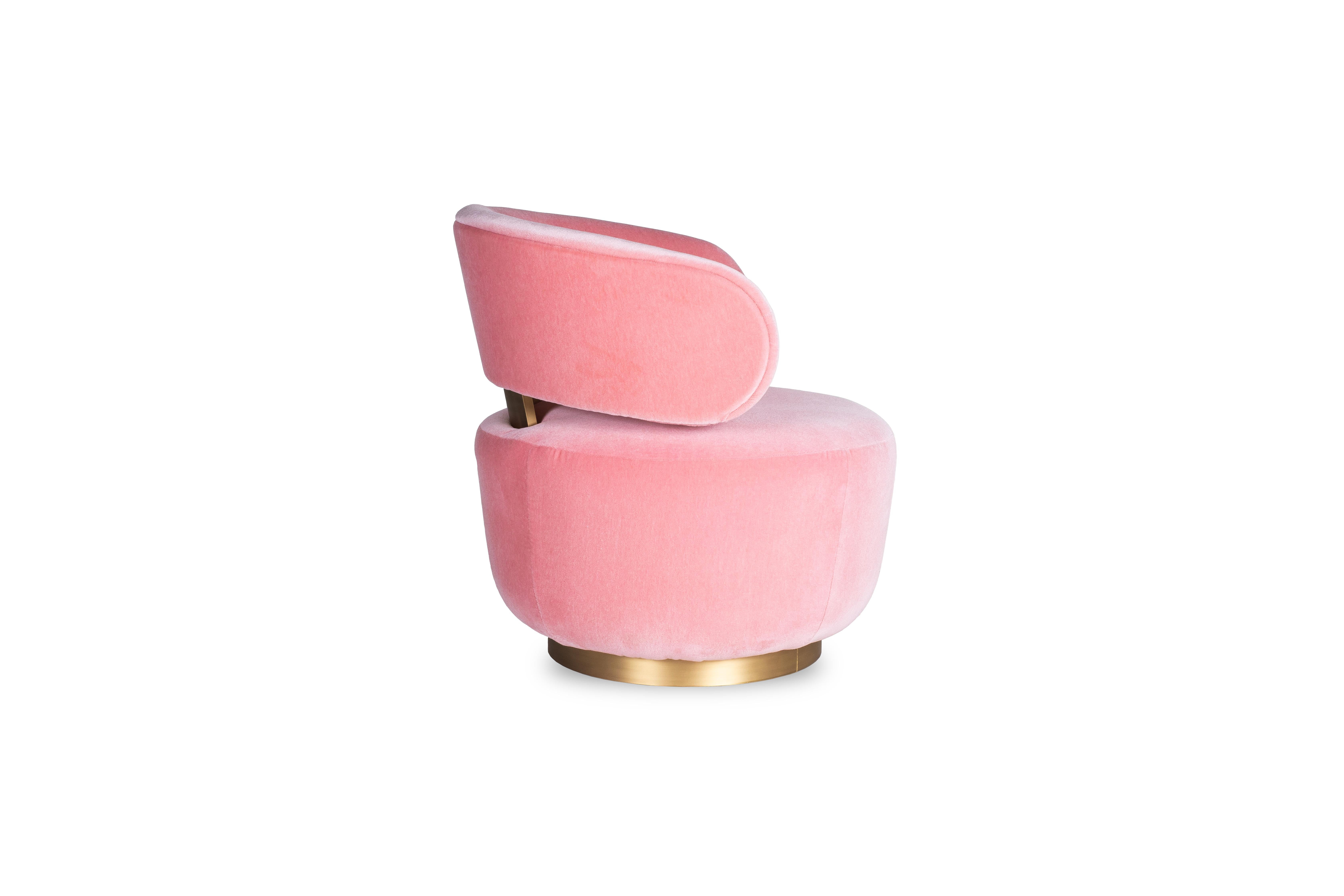 Modern Caju Lounge Chair, Swivel, Pink Mohair, Handmade Portugal by Greenapple In New Condition For Sale In Lisboa, PT