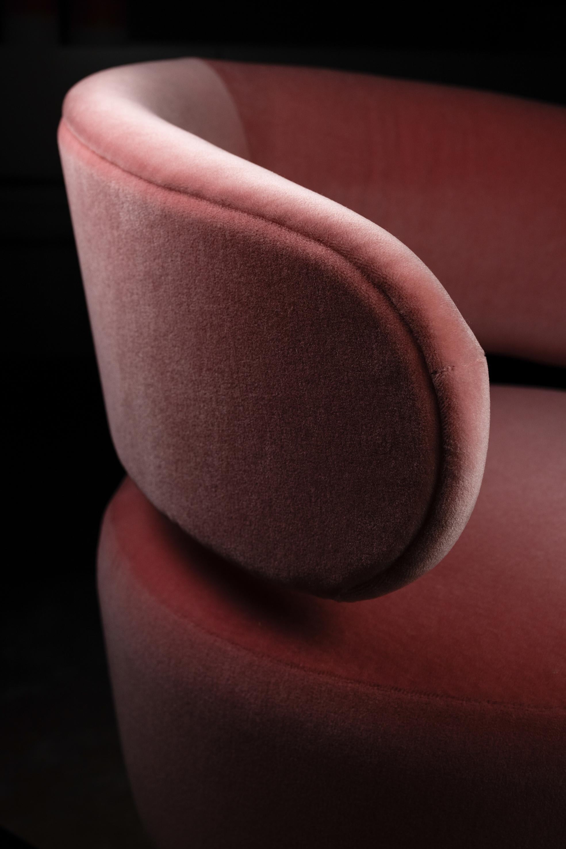 Modern Caju Lounge Chair, Swivel, Pink Mohair, Handmade Portugal by Greenapple For Sale 2