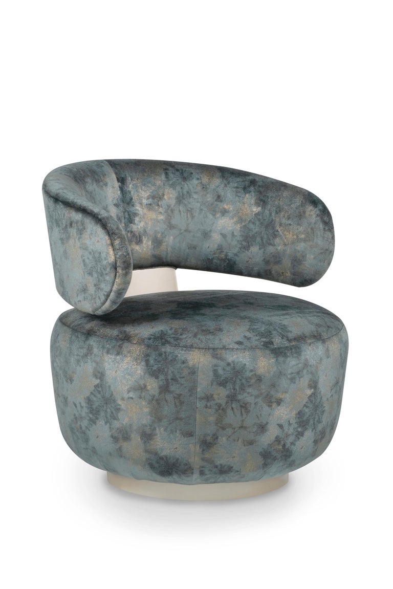21st Century Contemporary Modern Caju Armchair Blue-Green Jacquard Velvet Handcrafted in Portugal - Europe by Greenapple. 

Embracing the shape and form of a cashew, Caju adds warmth and a refined vintage feel to any living room.

This armchair,