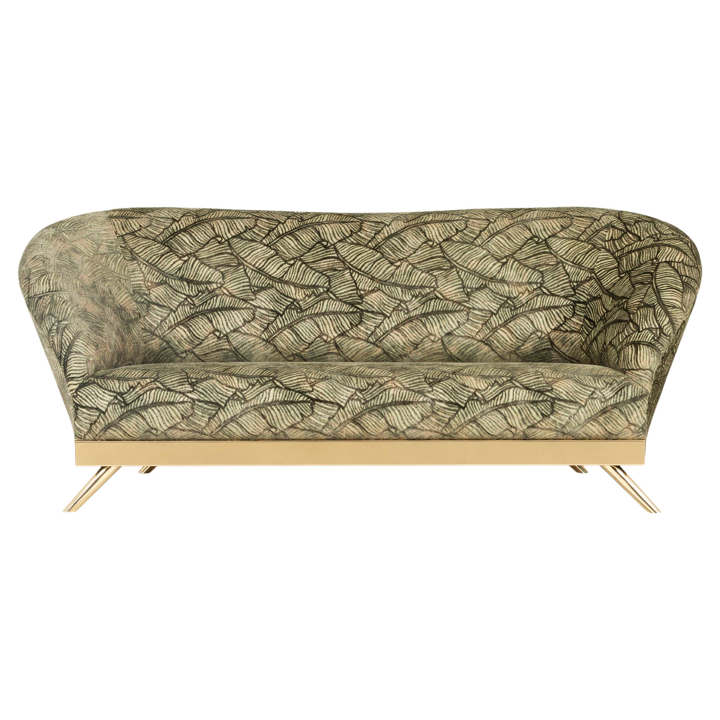 Cambridge 3-Seat Sofa in Green Jacquard Velvet Handcrafted by Greenapple