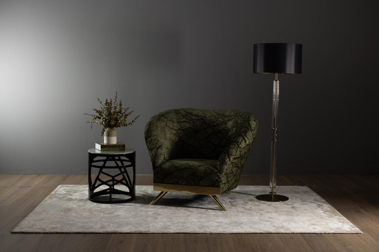 Modern Cambridge Single Sofa in Green Jacquard Velvet Handcrafted by Greenapple For Sale