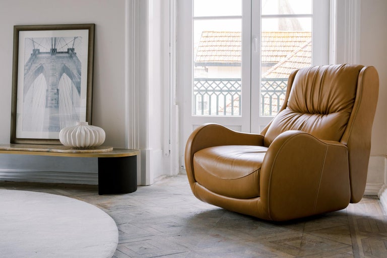 21st Century Contemporary Modern Capelinhos Armchair Handcrafted in Portugal  - Europe by Greenapple.

Like a bottle of fine wine, the Capelinhos armchair is one that ages well, with its leather upholstering getting richer and more comfortable over
