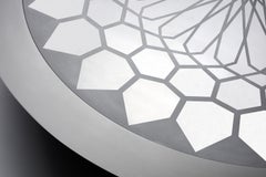 Modern Round Coffee Table Polished Stainless Steel Black Lacquer Black Glass