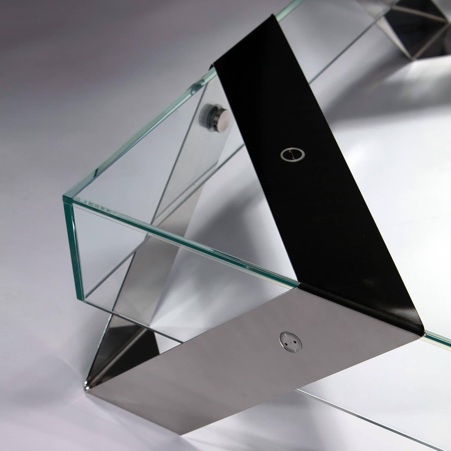 Tavolino moderno minimalista quadrato Laccato nero Acciaio inox spazzolato in vendita 8
