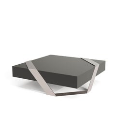 Table basse carrée moderne et minimaliste Laque noire Acier inoxydable brossé