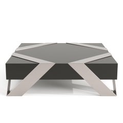 Modern Minimalist Square Coffee Table Black Lacquer Brushed Stainless Steel