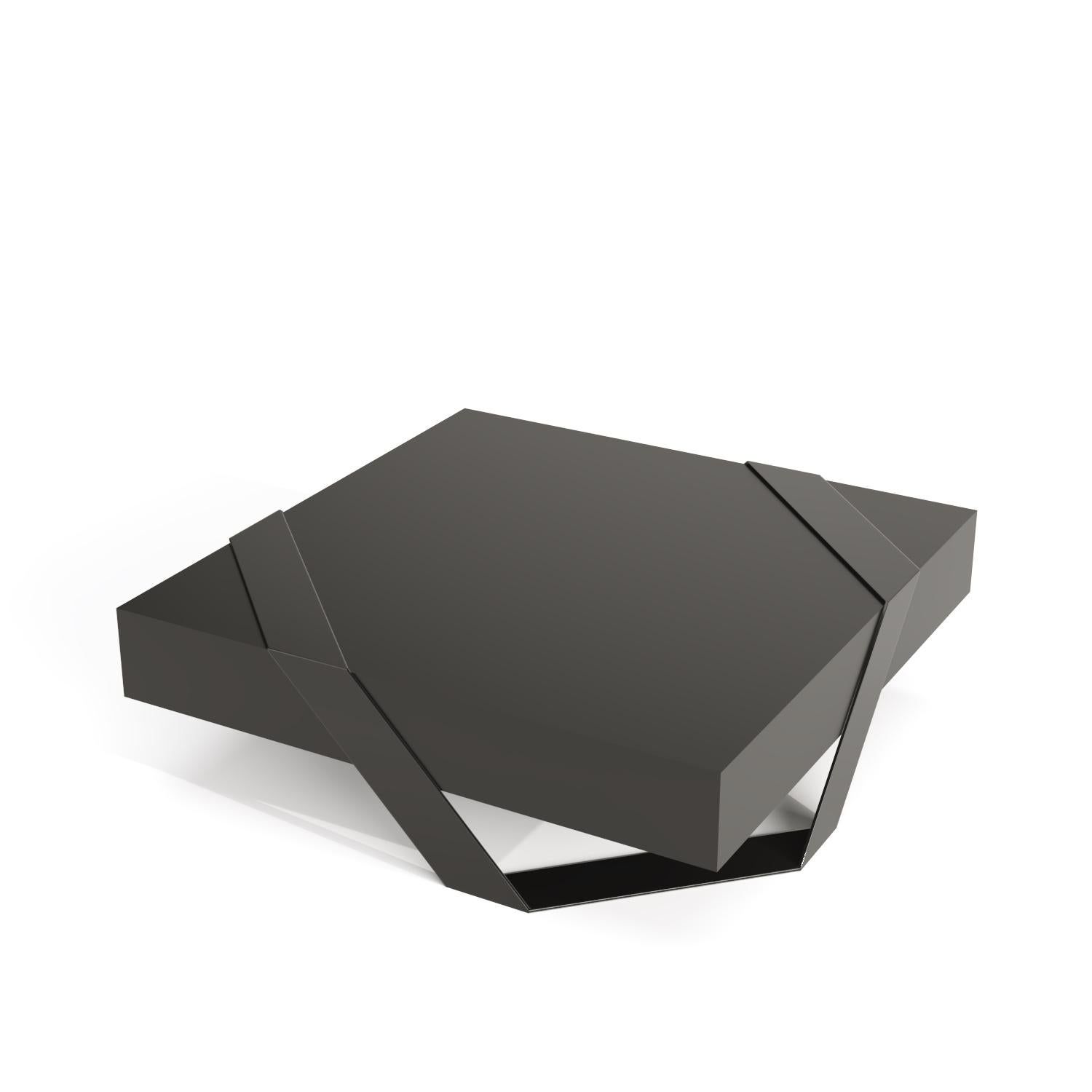 Portuguese Modern Minimalist Square Center Coffee Table High-Gloss and Matte Black Lacquer For Sale