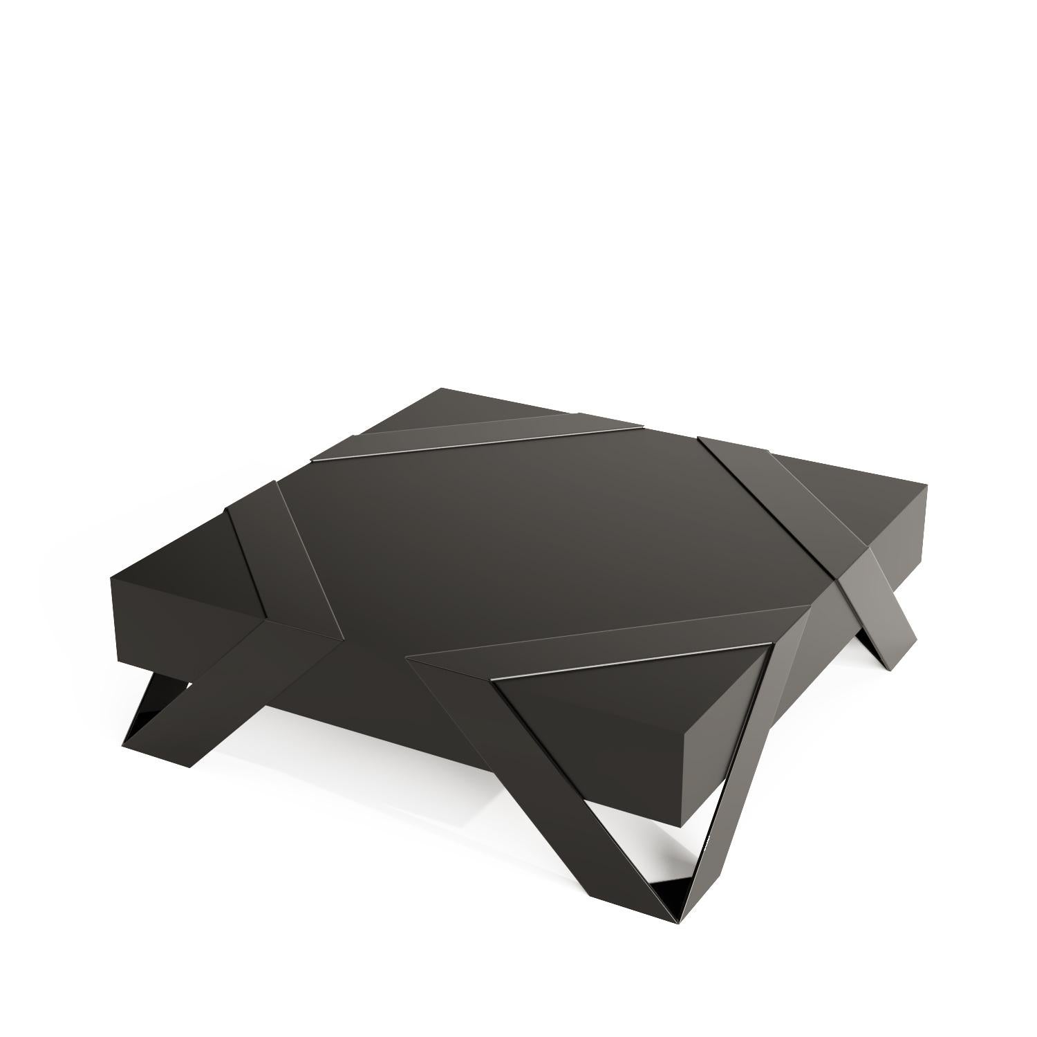 Portuguese Modern Minimalist Square Center Coffee Table High-Gloss and Matte Black Lacquer For Sale