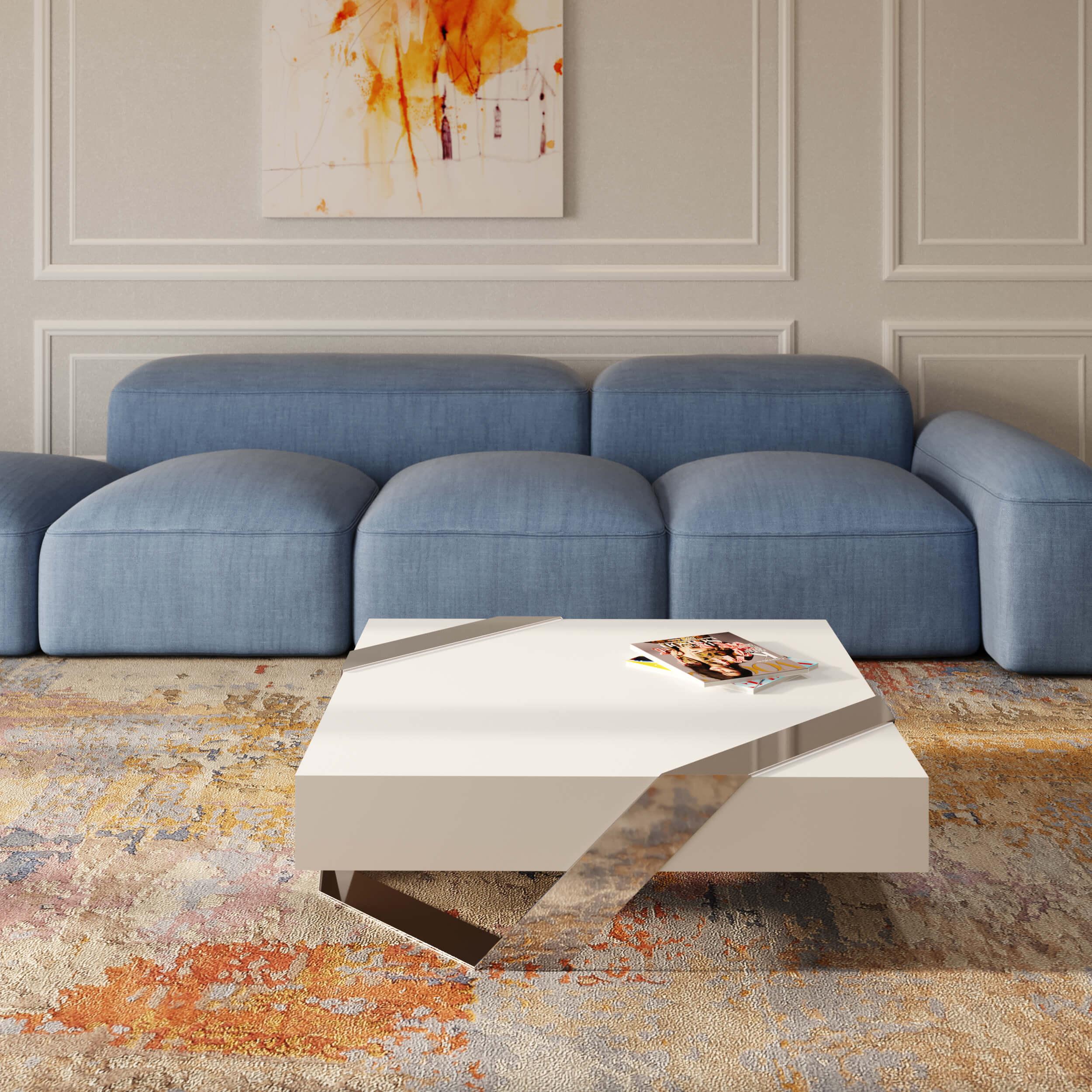 Metal Modern Minimalist Square Center Coffee Table High-Gloss and Matt Black Lacquer For Sale