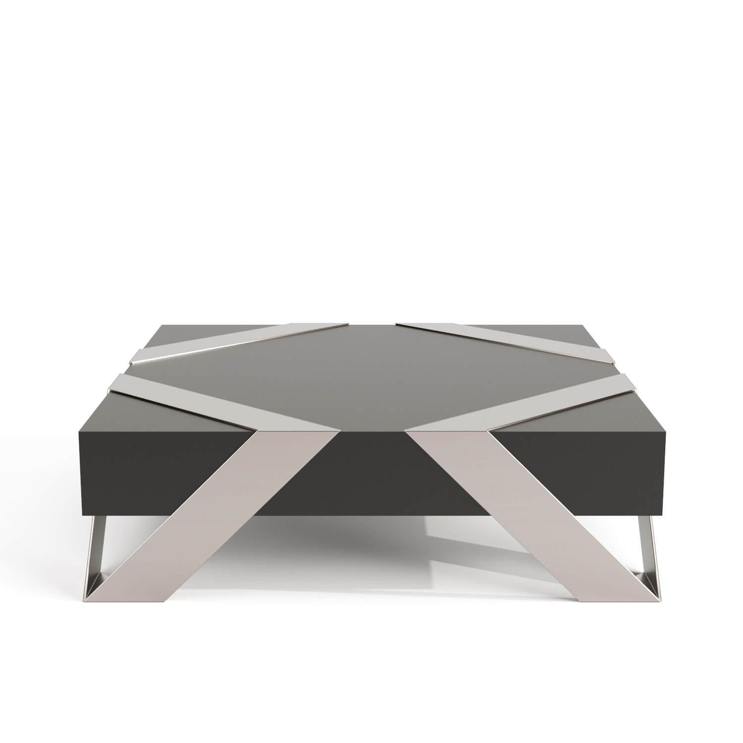 Hand-Crafted Modern Minimalist Square Center Coffee Table High-Gloss and Matte Black Lacquer For Sale