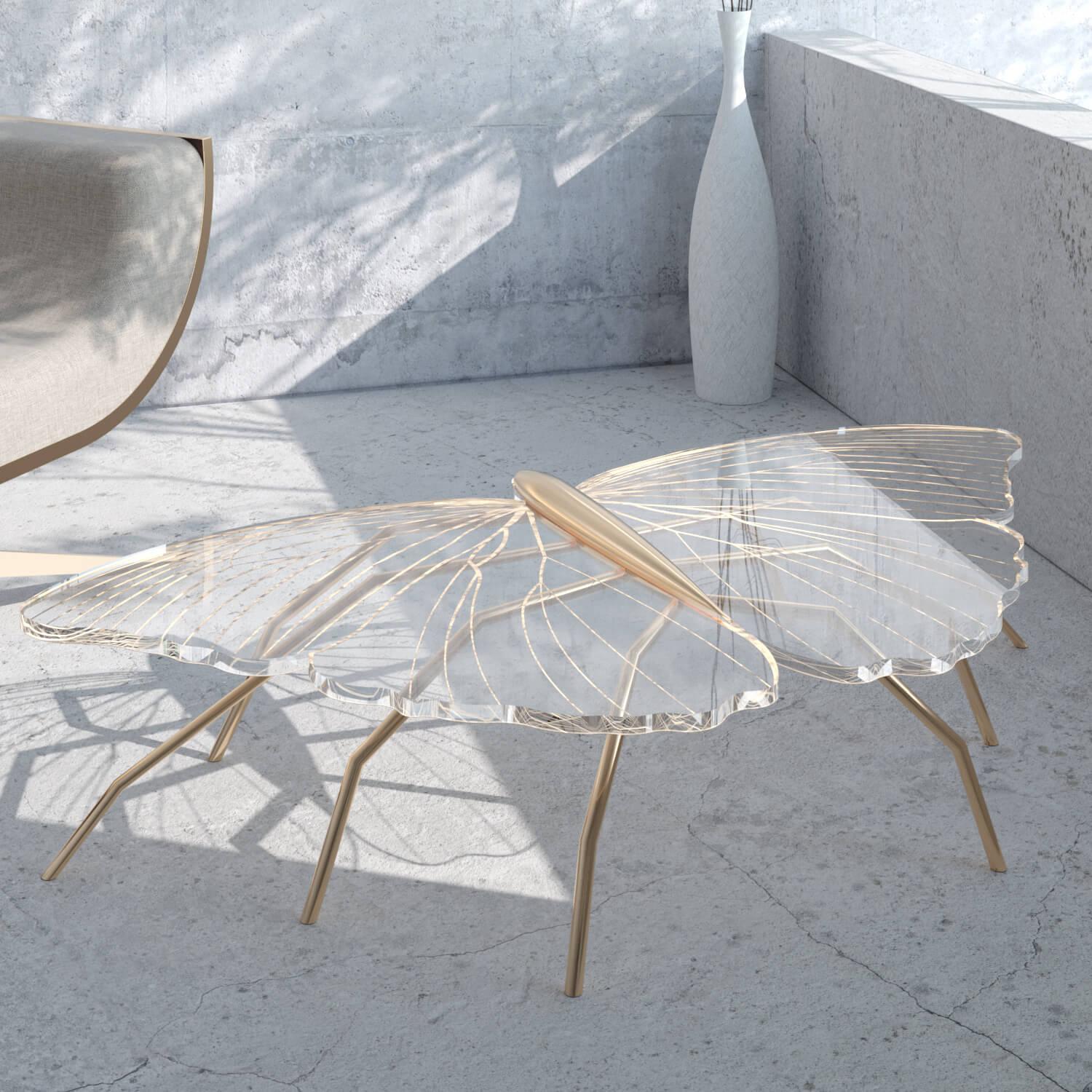 Organic Modern Accent Center Coffee Table in Polished Brass and Acrylic In New Condition For Sale In Vila Nova Famalicão, PT