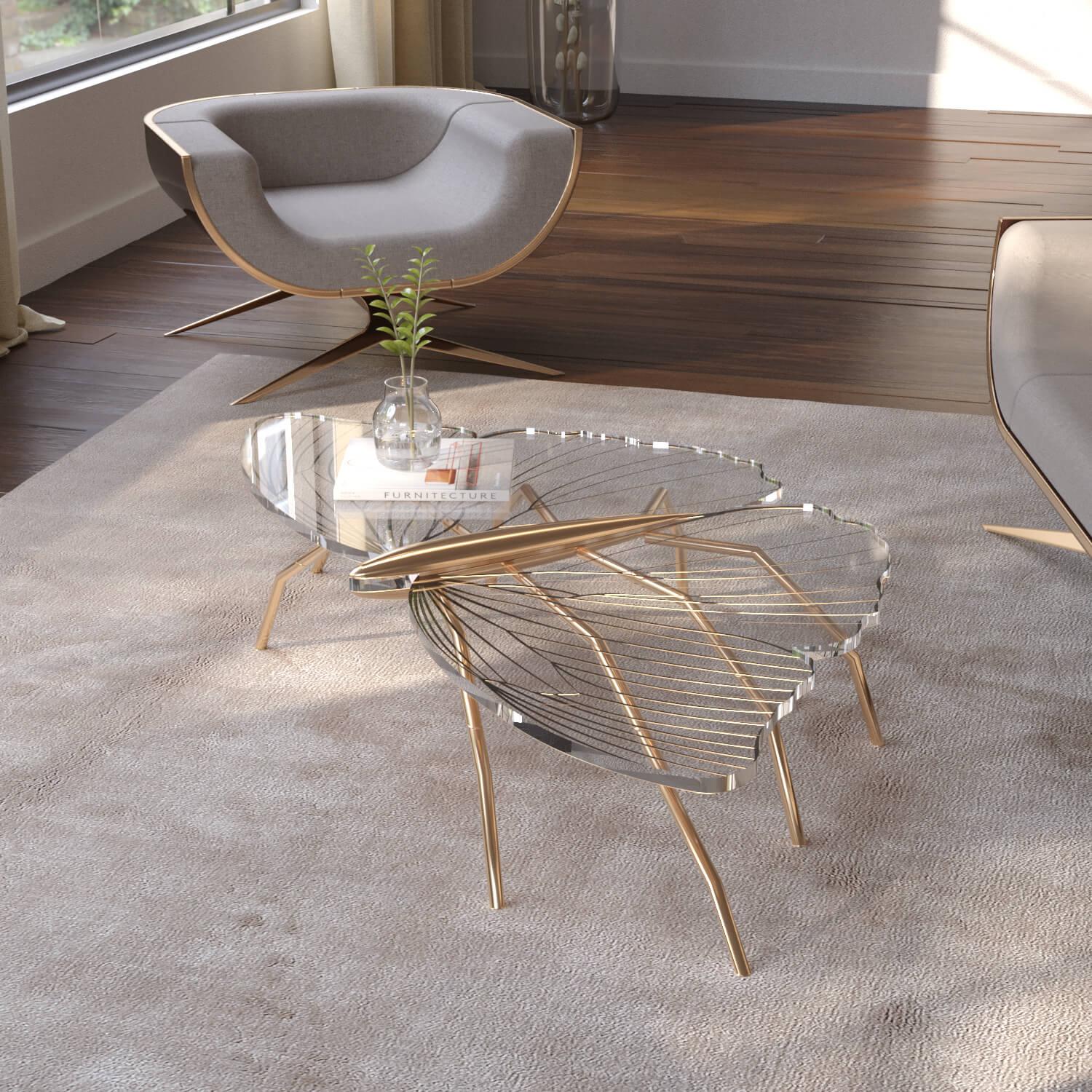 Gold Organic Modern Accent Center Coffee Table in Polished Brass and Acrylic For Sale